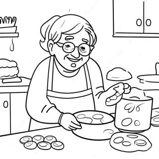 Glückliche Oma beim Plätzchenbacken Ausmalbild | Oma Ausmalbild