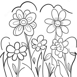 Dicke Linien Blumen Garten Ausmalbild | Dicke Linie Ausmalbild