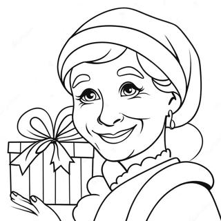 Fröhliche Frau Claus mit Geschenken Ausmalbild | Frau Claus Ausmalbild