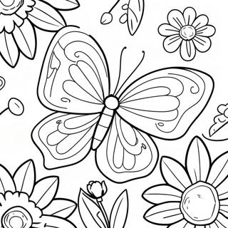 Bunter Schmetterling zwischen Blumen Ausmalbild | Blumen Schmetterling Ausmalbild