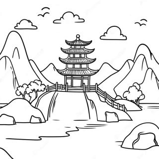 Schöne chinesische Landschaft Ausmalbild | Chinesisch Ausmalbild