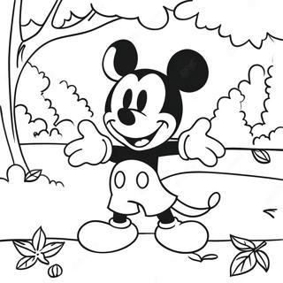 Mickey Mouse in einer bunten Herbstszene Ausmalbild | Herbst Disney Ausmalbild