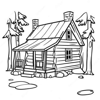 Rustikale Blockhütte Ausmalbild | Hütte Ausmalbild