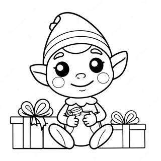 Süßer Elf mit Geschenken Ausmalbild | Elf Ausmalbild