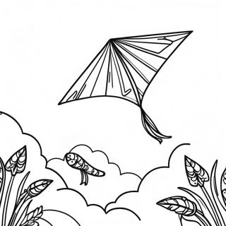 Bunter Drachen fliegt am Himmel Ausmalbild | Drachen Ausmalbild