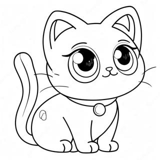 Niedliche Anime Katze mit großen Augen Ausmalbild | Anime Katze Ausmalbild