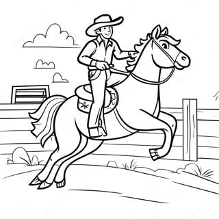 Cowboy, der auf einem buckelnden Bronco reitet Ausmalbild | Rodeo Ausmalbild