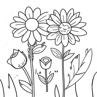 Bunte Blumen zum Muttertag Ausmalbild | Frohen Muttertag Ausmalbild