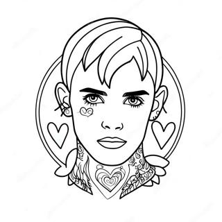 Lil Peep mit Herz-Tattoos Ausmalbild | Lil Peep Ausmalbild