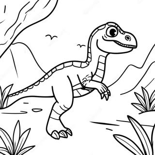 Furchtloser Velociraptor beim Jagen Ausmalbild | Velociraptor Ausmalbild