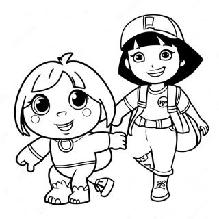 Abenteuerliche Dora und Boots Ausmalbild | Dora und Boots Ausmalbild