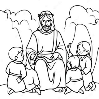 Jesus mit Kindern Ausmalbild | Christlich Ausmalbild