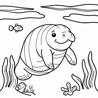 Manati schwimmt im klaren Wasser Ausmalbild | Seekuh Ausmalbild