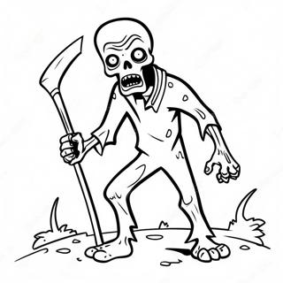 Gruseliger Zombie mit einer Sense Ausmalbild | Zombies 2 Ausmalbild