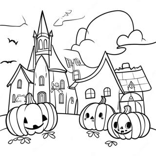 Halloweentown Ausmalbild | Halloweenstadt Ausmalbild
