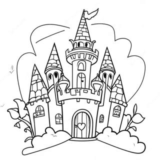 Gruseliges Halloweentown Schloss Ausmalbild | Halloweenstadt Ausmalbild