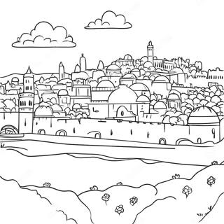 Schöne Landschaft von Jerusalem Ausmalbild | Israel Ausmalbild