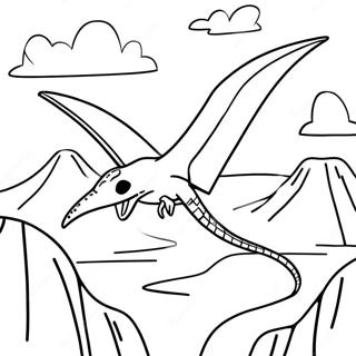 Pterodactyl fliegt über einen Vulkan Ausmalbild | Pterodaktylus Ausmalbild