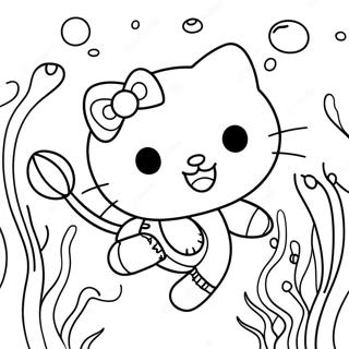 Niedliche Hello Kitty Unterwasserszene Ausmalbild | Hallo Kitty Meerjungfrau Ausmalbild