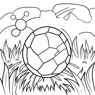 Bunter Fußball im Gras Ausmalbild | Fußball Ausmalbild