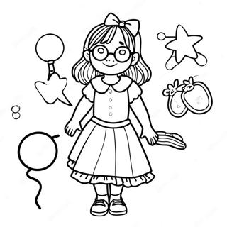 Junie B. Jones in ihrem bunten Outfit Ausmalbild | Junie B. Jones Ausmalbild