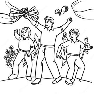 Bunte Maifeier Szene Ausmalbild | Tag der Arbeit Ausmalbild