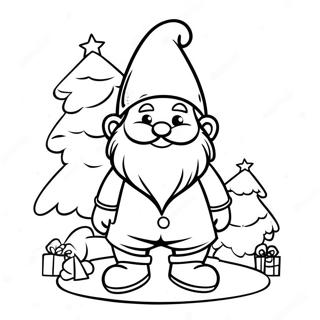 Festlicher Gnom mit Weihnachtsbaum Ausmalbild | Weihnachtswichtel Ausmalbild