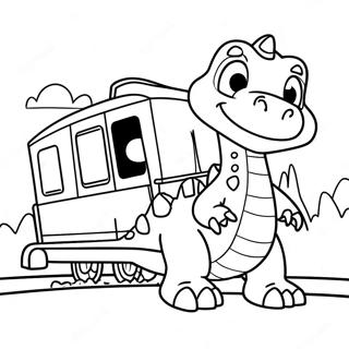 Freundliches Dinosaurier Zug Abenteuer Ausmalbild | Dinosaurier Zug Ausmalbild