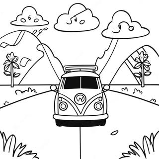 Szenen eines sonnigen Road Trips Ausmalbild | Road Trip Ausmalbild