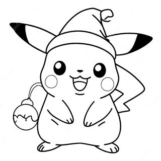Festlicher Pikachu mit Weihnachtsmütze Ausmalbild | Weihnachts-Pikachu Ausmalbild