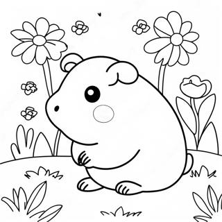 Niedliches Meerschweinchen im Blumengarten Ausmalbild | Meerschweinchen Ausmalbild