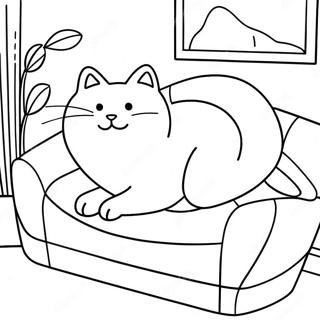 Fette Katze, die sich auf einer Couch entspannt Ausmalbild | Fette Katze Ausmalbild