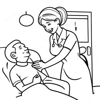 Freundliche Krankenschwester hilft Patient Ausmalbild | Krankenhaus Ausmalbild