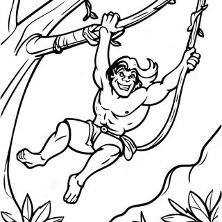 Tarzan schwingt von Lianen Ausmalbild | Tarzan Ausmalbild