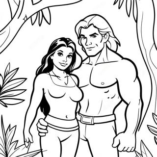Tarzan und Jane im Dschungel Ausmalbild | Tarzan Ausmalbild
