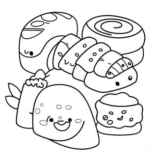 Niedliche Sushi Rollen Ausmalbild | Sushi Ausmalbild