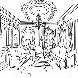 Spukiges Interieur einer Geistervilla Ausmalbild | Spukhaus Ausmalbild