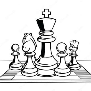 Schachbrett mit bunten Figuren Ausmalbild | Schach Ausmalbild