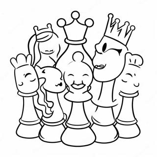Niedliche Cartoon-Schachfiguren Ausmalbild | Schach Ausmalbild