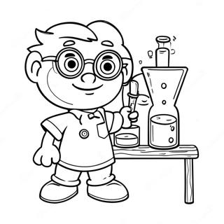 Sid der Wissenschafts-Kid mit bunten Bechern Ausmalbild | Sid der Wissenschafts-Kid Ausmalbild