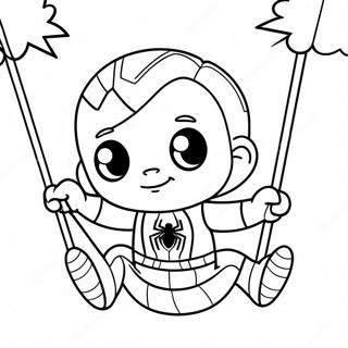 Süßer Baby Spiderman schwingt Ausmalbild | Baby Spiderman Ausmalbild