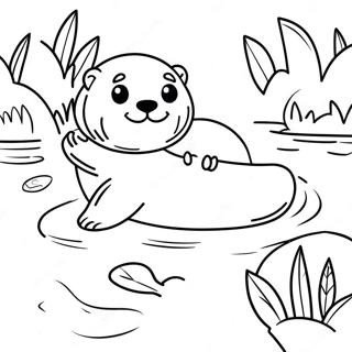 Niedlicher Otter, der in einem Fluss schwimmt Ausmalbild | Otter Ausmalbild