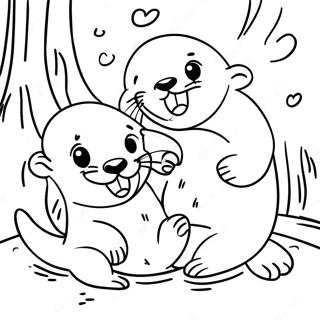 Verspielte Otterfamilie Ausmalbild | Otter Ausmalbild