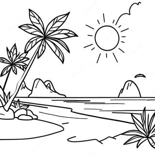 Tropischer Insel Sonnenuntergang Ausmalbild | Island Ausmalbild