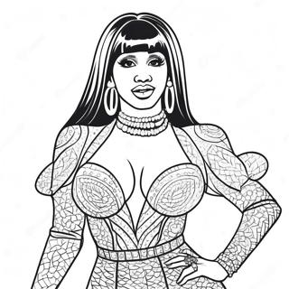 Cardi B im glitzernden Outfit Ausmalbild | Cardi B Ausmalbild