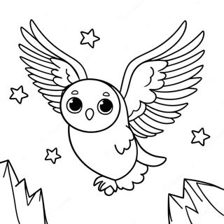 Hedwig fliegt am Nachthimmel Ausmalbild | Hedwig Ausmalbild