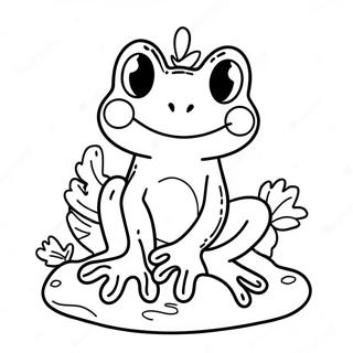 Niedlicher Frosch sitzt auf einem bunten Pilz Ausmalbild | Frosch und Pilz Ausmalbild