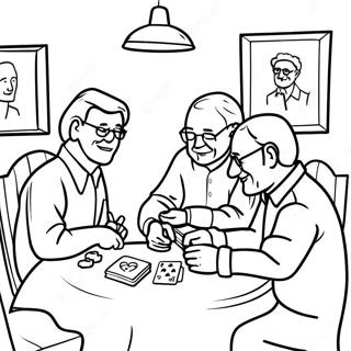 Senioren spielen Karten Ausmalbild | für Senioren Ausmalbild