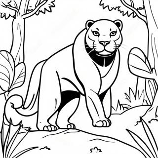 Majestätischer schwarzer Panther im Dschungel Ausmalbild | Schwarzer Panther Ausmalbild