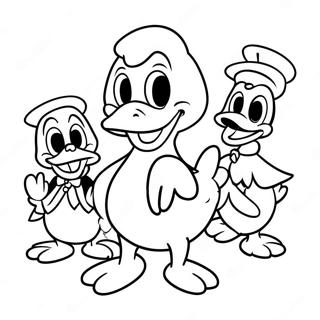 Fröhlicher Donald Duck mit Freunden Ausmalbild | Donald Duck Ausmalbild